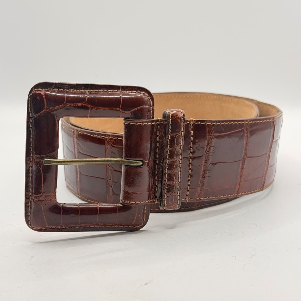 Bespoke Brown Wide Genuine American Alligator Womens Belt Size 2 Inch L NWOT